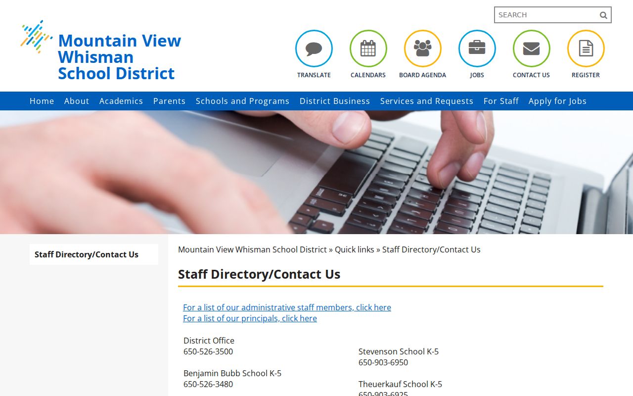 Mountain View people directories contact page for Mountain View Whisman schools