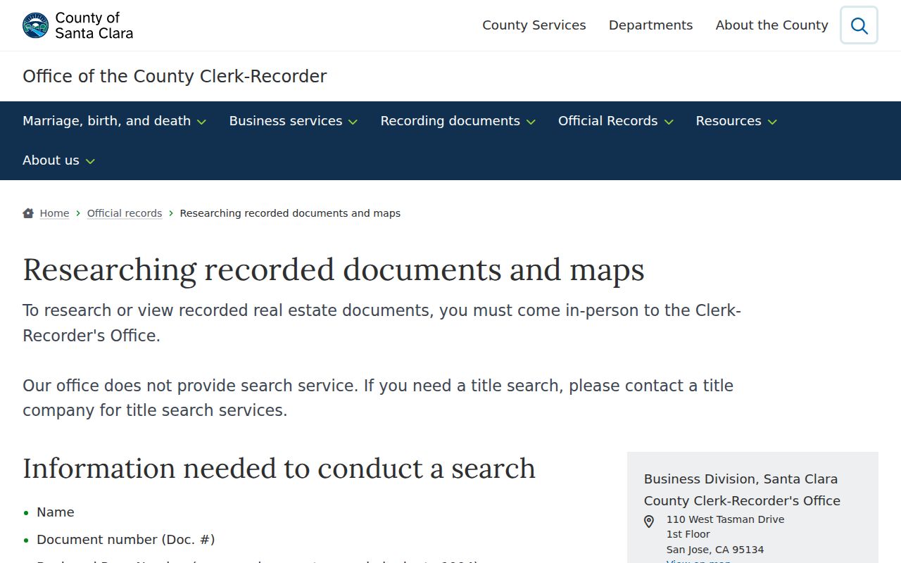 Mountain View public records instructions for in-person deed research