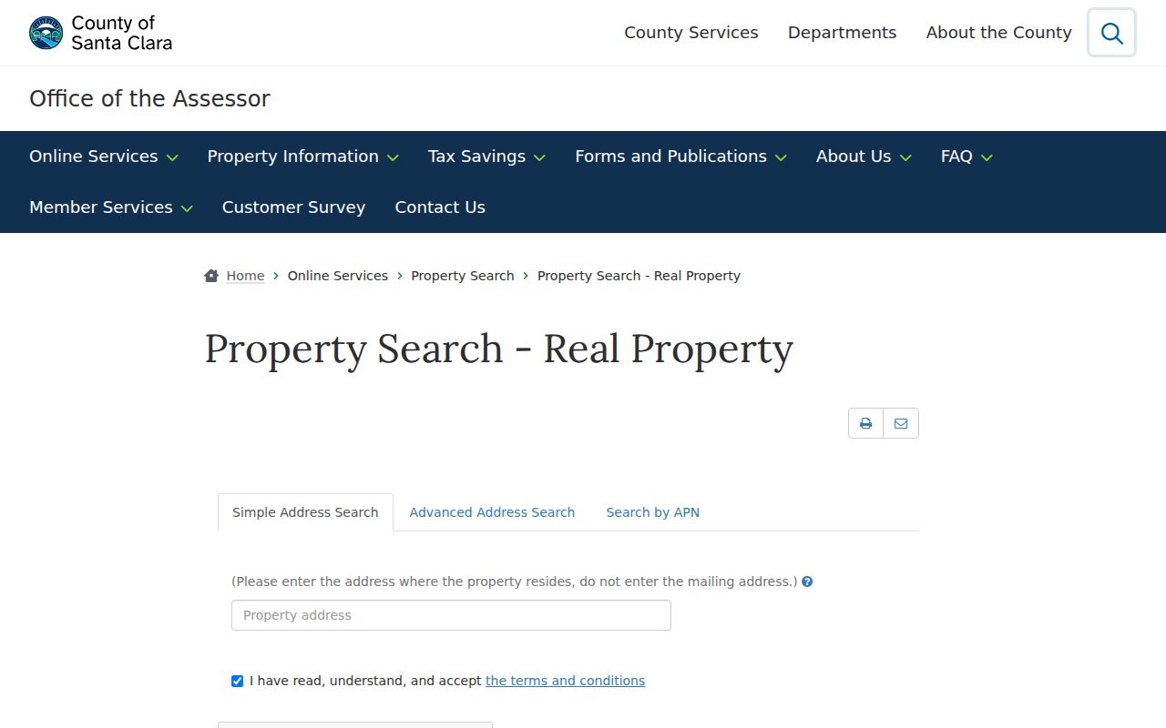Mountain View public records search for Santa Clara County parcels