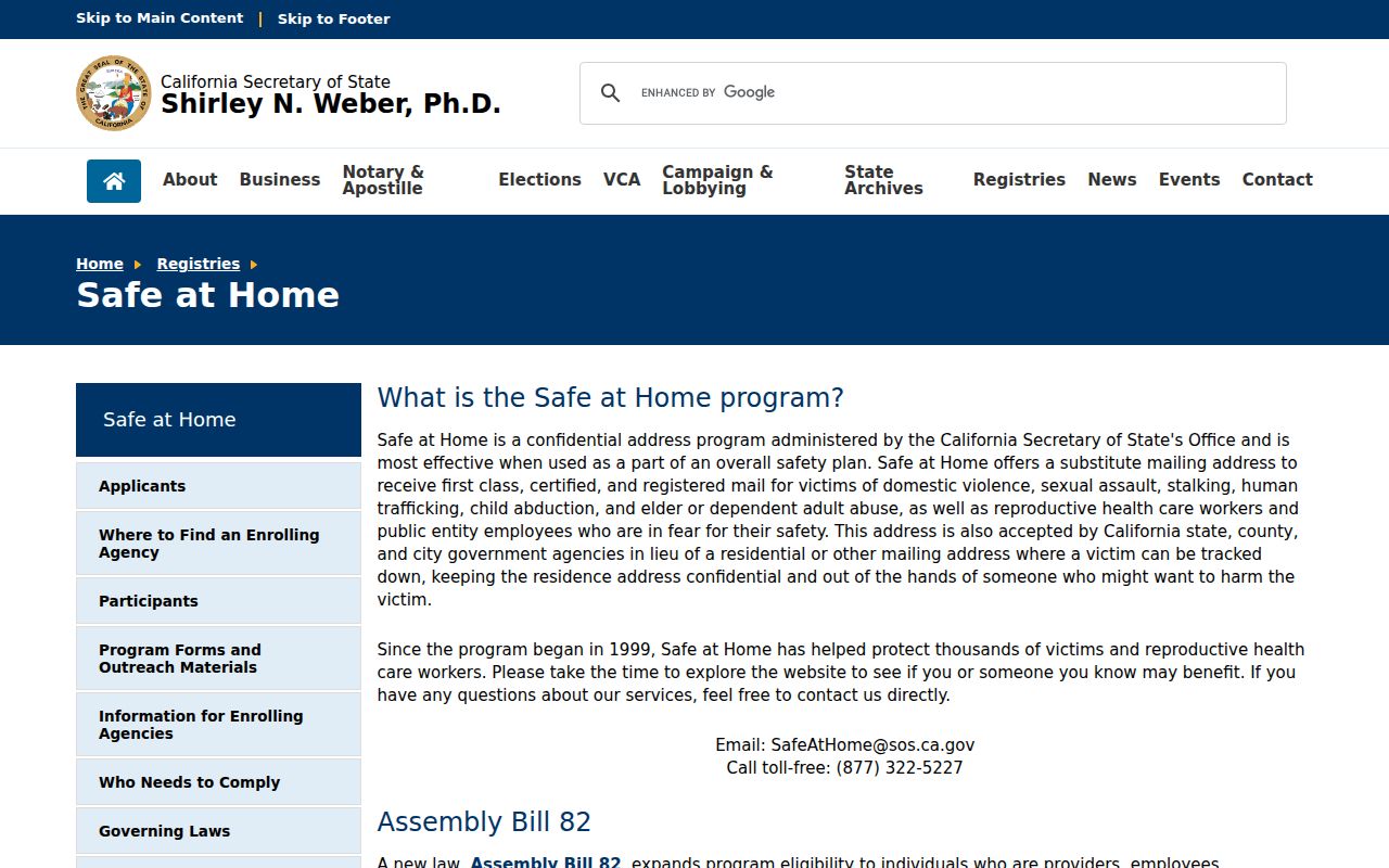 Safe at Home privacy information for Mountain View voter records